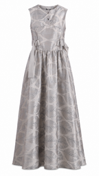 Silver Botanical Jacquard Sleeveless Maxi Dress | Sustainable Occasion Dress with Adjustable Waist