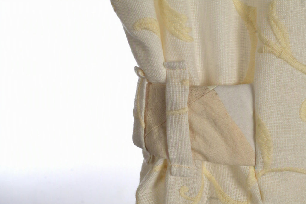 Ivory Embroidered Vine Sleeveless Maxi Dress | Sustainable Occasion Dress with Adjustable Waist