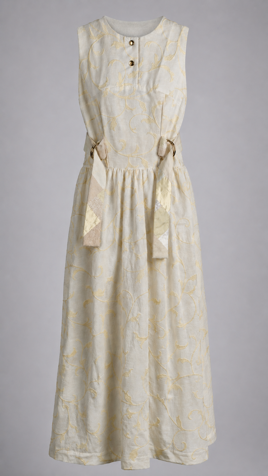 Ivory Embroidered Vine Sleeveless Maxi Dress | Sustainable Occasion Dress with Adjustable Waist