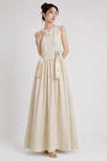 Ivory Embroidered Vine Sleeveless Maxi Dress | Sustainable Occasion Dress with Adjustable Waist