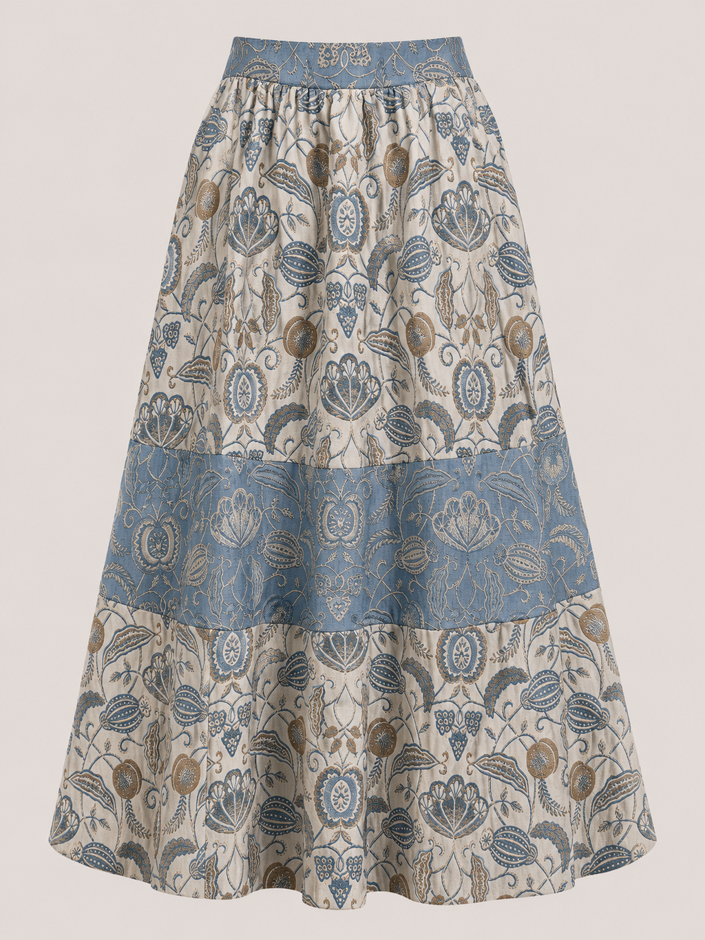 Blue Botanical Print Co-Ord Set | Sustainable Sleeveless Crop Top & Tiered Maxi Skirt