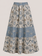 Blue Botanical Print Co-Ord Set | Sustainable Sleeveless Crop Top & Tiered Maxi Skirt