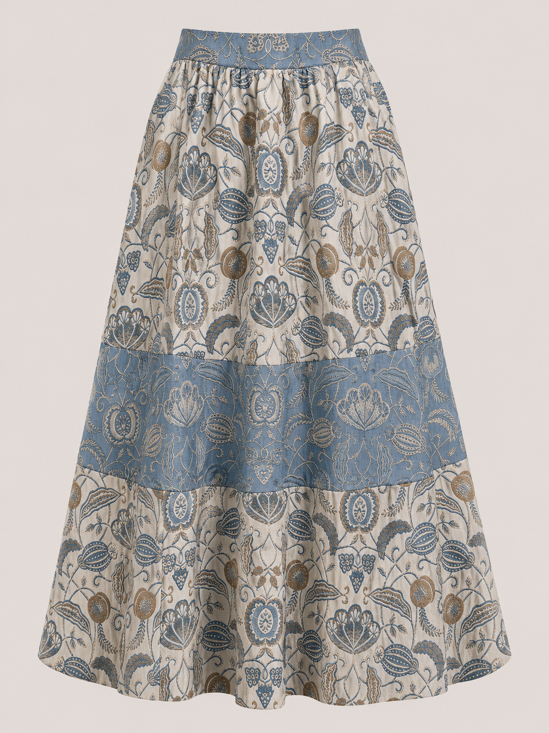 Blue Botanical Print Co-Ord Set | Sustainable Sleeveless Crop Top & Tiered Maxi Skirt