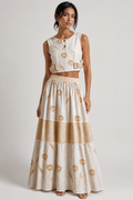 Ivory Meadow Floral Co-Ord Set | Sustainable Sleeveless Crop Top & Tiered Maxi Skirt