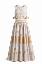 Ivory Meadow Floral Co-Ord Set | Sustainable Sleeveless Crop Top & Tiered Maxi Skirt