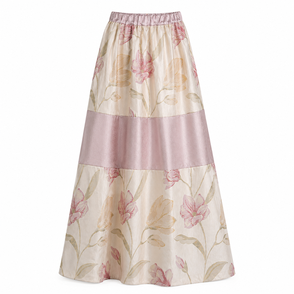 Blush Pink Floral Jacquard Co-Ord Set | Sustainable Sleeveless Crop Top & Tiered Maxi Skirt