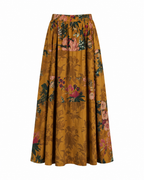 Mustard Botanical Floral Co-Ord Set | Sustainable Sleeveless Crop Top & Tiered Maxi Skirt