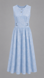 Powder Blue Floral Jacquard Sleeveless Maxi Dress | Sustainable Occasion Dress with Adjustable Waist