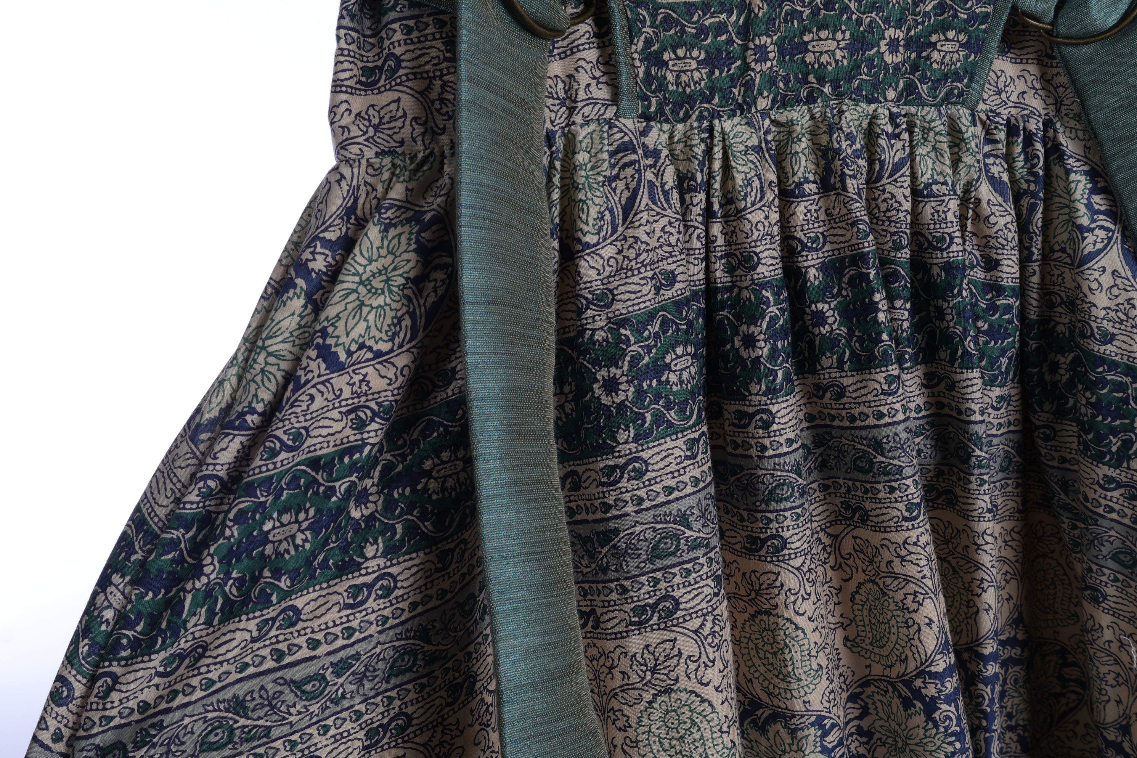 Blue Paisley Floral Sleeveless Maxi Dress | Sustainable Boho Occasion Dress with Adjustable Waist