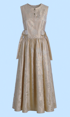 Champagne Floral Jacquard Sleeveless Maxi Dress | Sustainable Occasion Dress with Adjustable Waist