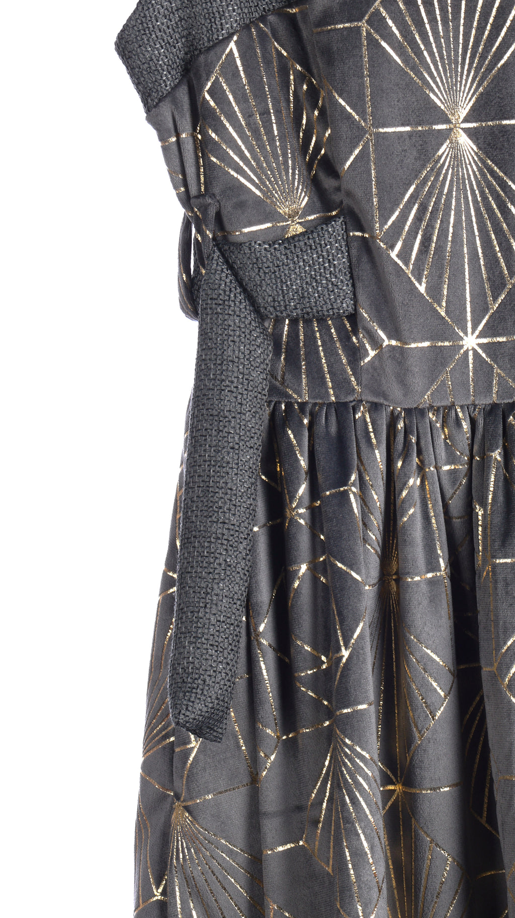 Charcoal Geometric Jacquard Sleeveless Maxi Dress | Sustainable Statement Occasion Dress with Gold Foil Detail