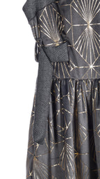 Charcoal Geometric Jacquard Sleeveless Maxi Dress | Sustainable Statement Occasion Dress with Gold Foil Detail