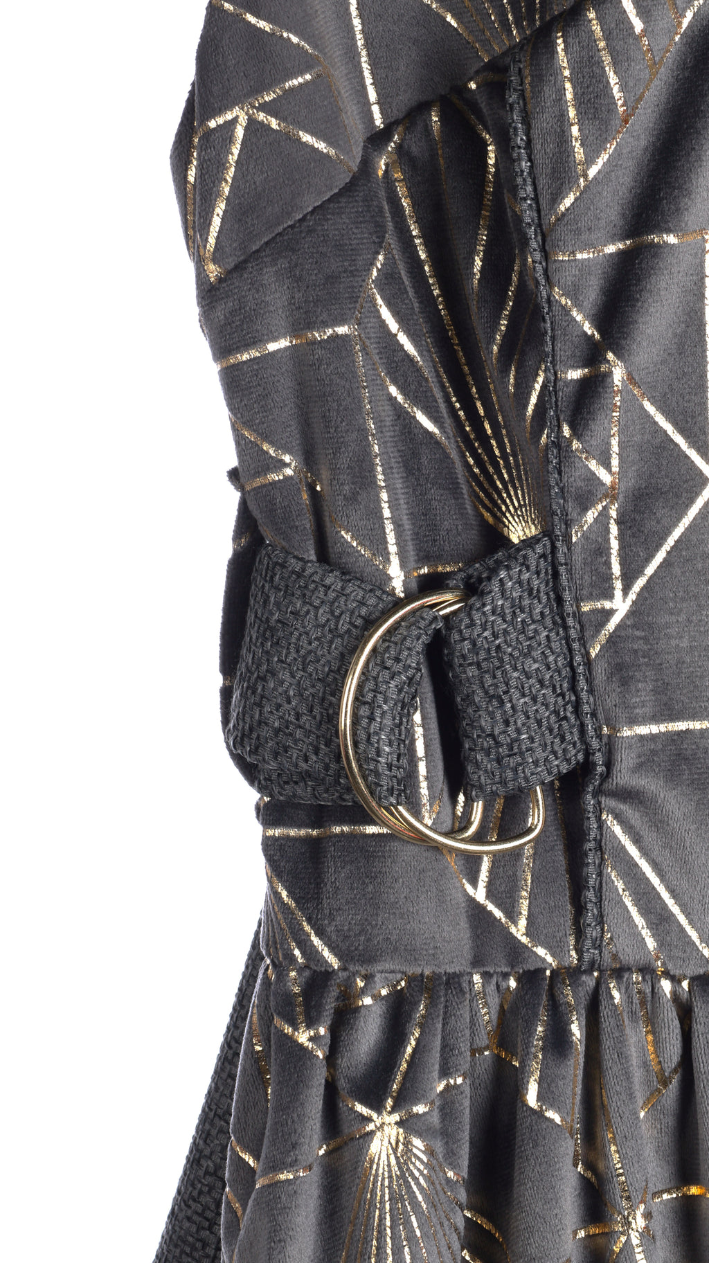 Charcoal Geometric Jacquard Sleeveless Maxi Dress | Sustainable Statement Occasion Dress with Gold Foil Detail