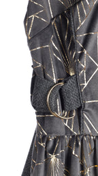 Charcoal Geometric Jacquard Sleeveless Maxi Dress | Sustainable Statement Occasion Dress with Gold Foil Detail