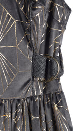 Charcoal Geometric Jacquard Sleeveless Maxi Dress | Sustainable Statement Occasion Dress with Gold Foil Detail