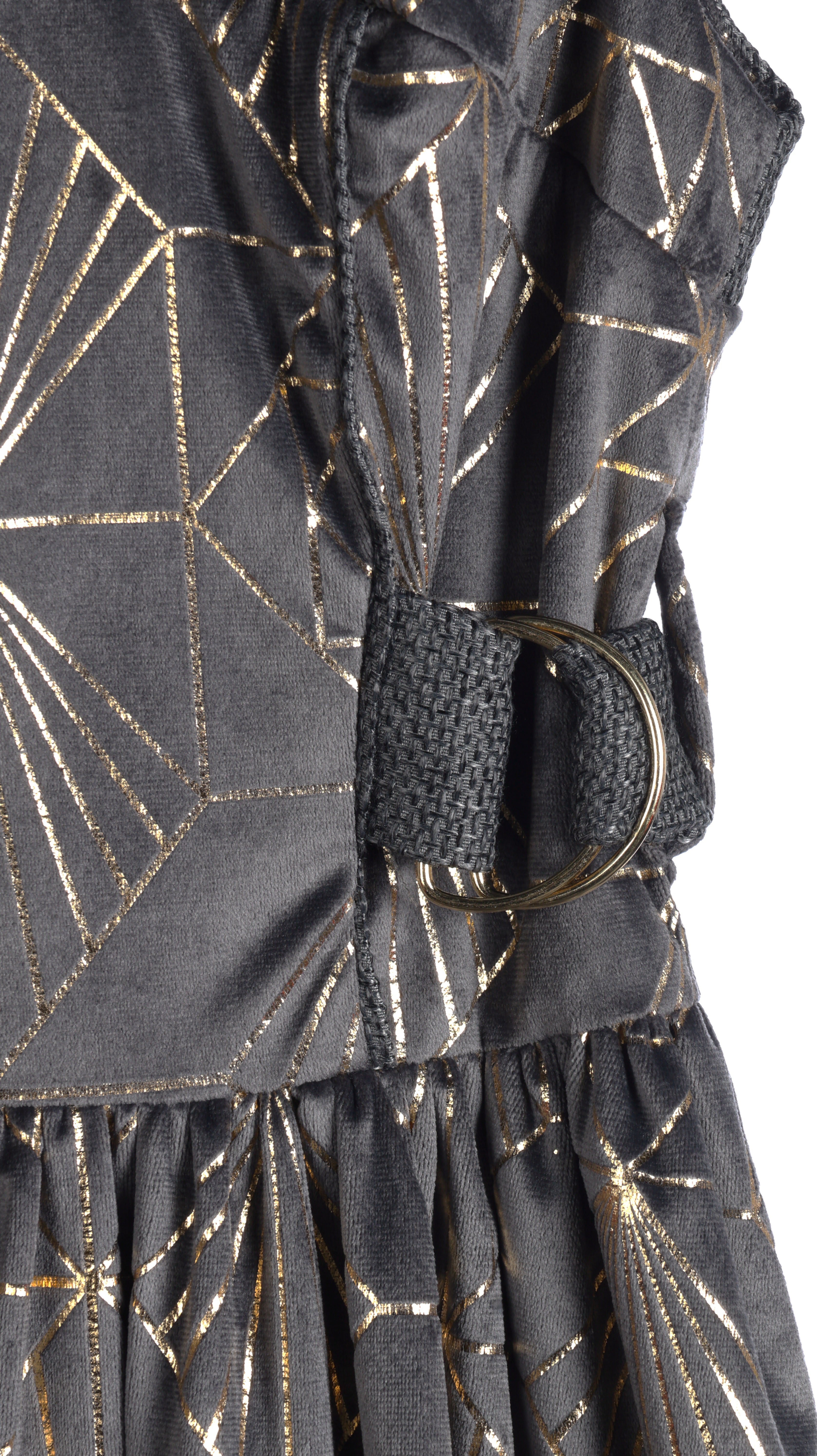 Charcoal Geometric Jacquard Sleeveless Maxi Dress | Sustainable Statement Occasion Dress with Gold Foil Detail