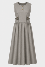 Stone Textured Sleeveless Maxi Dress | Sustainable Neutral Occasion Dress with Adjustable D-Ring Waist