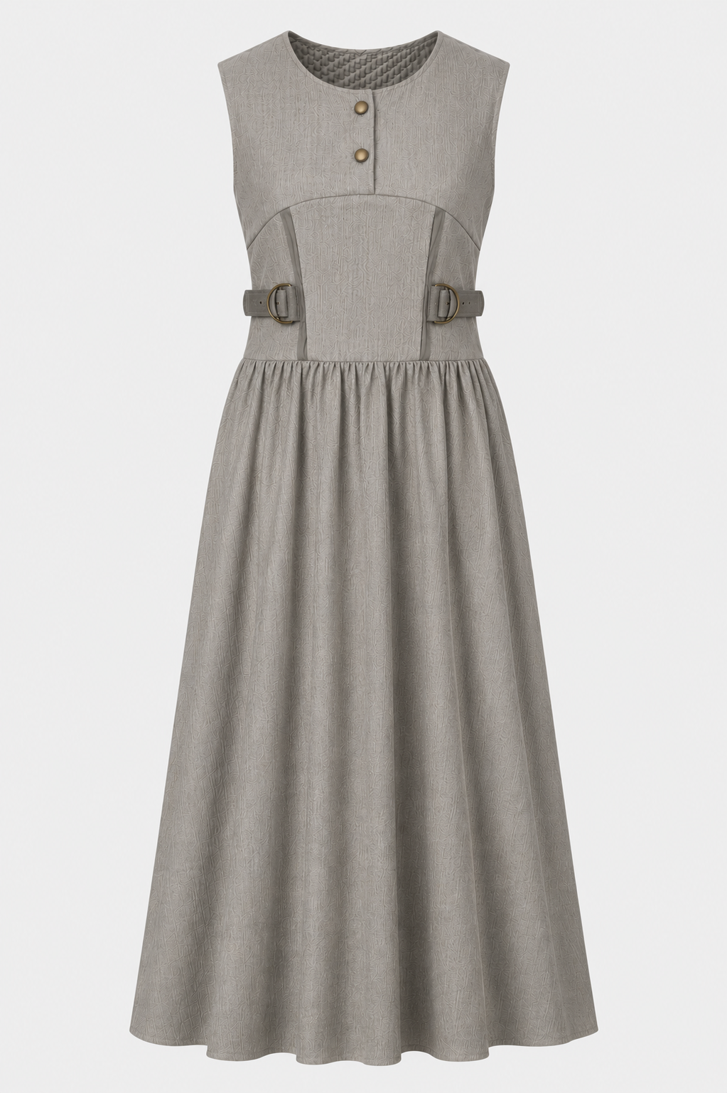 Stone Textured Sleeveless Maxi Dress | Sustainable Neutral Occasion Dress with Adjustable D-Ring Waist
