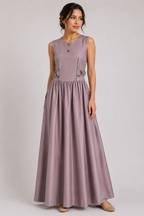 Blush Pink Sleeveless Maxi Dress | Sustainable Panelled Occasion Dress with Adjustable D-Ring Waist