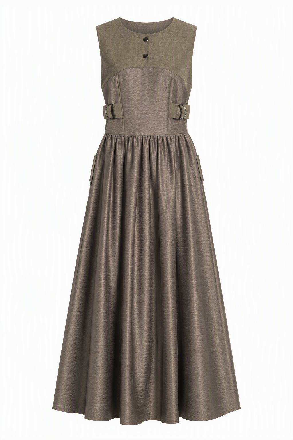 Charcoal Grey Sleeveless Maxi Dress | Sustainable Textured Occasion Dress with Adjustable D-Ring Waist