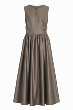 Charcoal Grey Sleeveless Maxi Dress | Sustainable Textured Occasion Dress with Adjustable D-Ring Waist