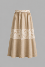 Neutral Embroidered Vine Co-Ord Set | Sustainable Sleeveless Crop Top & Tiered Maxi Skirt