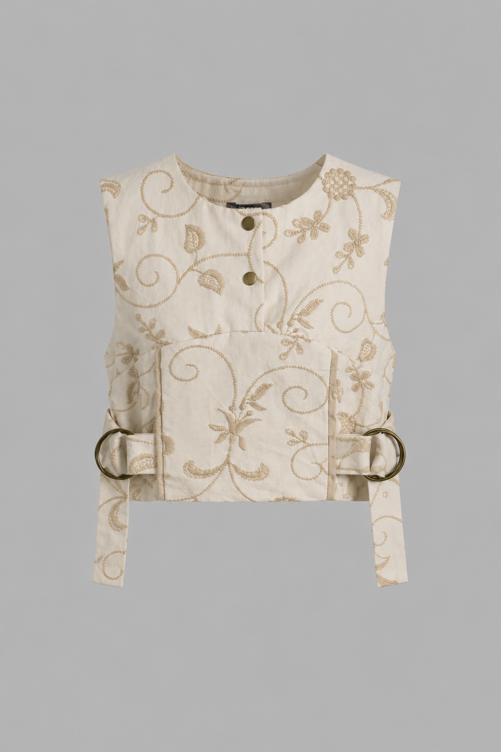 Neutral Embroidered Vine Co-Ord Set | Sustainable Sleeveless Crop Top & Tiered Maxi Skirt