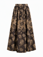 Chocolate Brown Botanical Jacquard Co-Ord Set | Sustainable Sleeveless Crop Top & Tiered Maxi Skirt