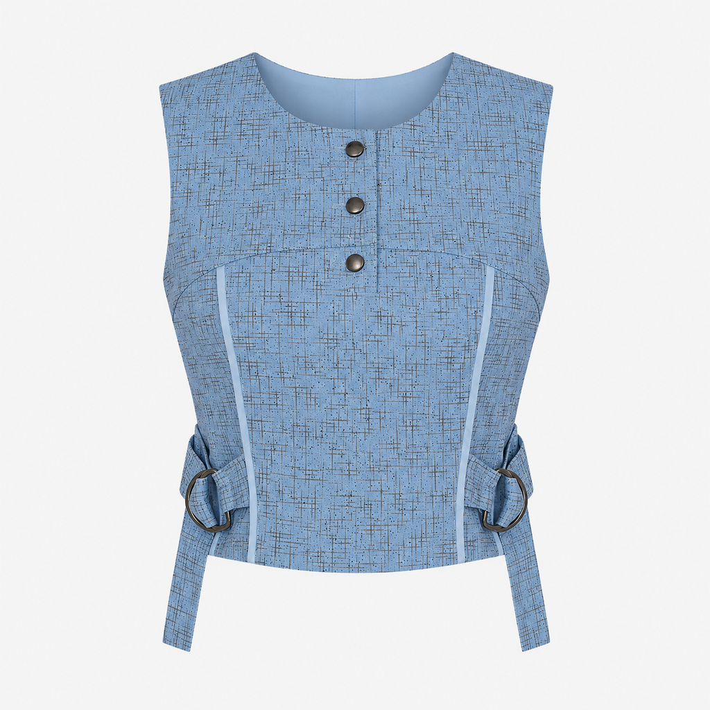 Powder Blue Textured Co-Ord Set | Sustainable Sleeveless Crop Top & Tiered Maxi Skirt