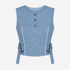 Powder Blue Textured Co-Ord Set | Sustainable Sleeveless Crop Top & Tiered Maxi Skirt