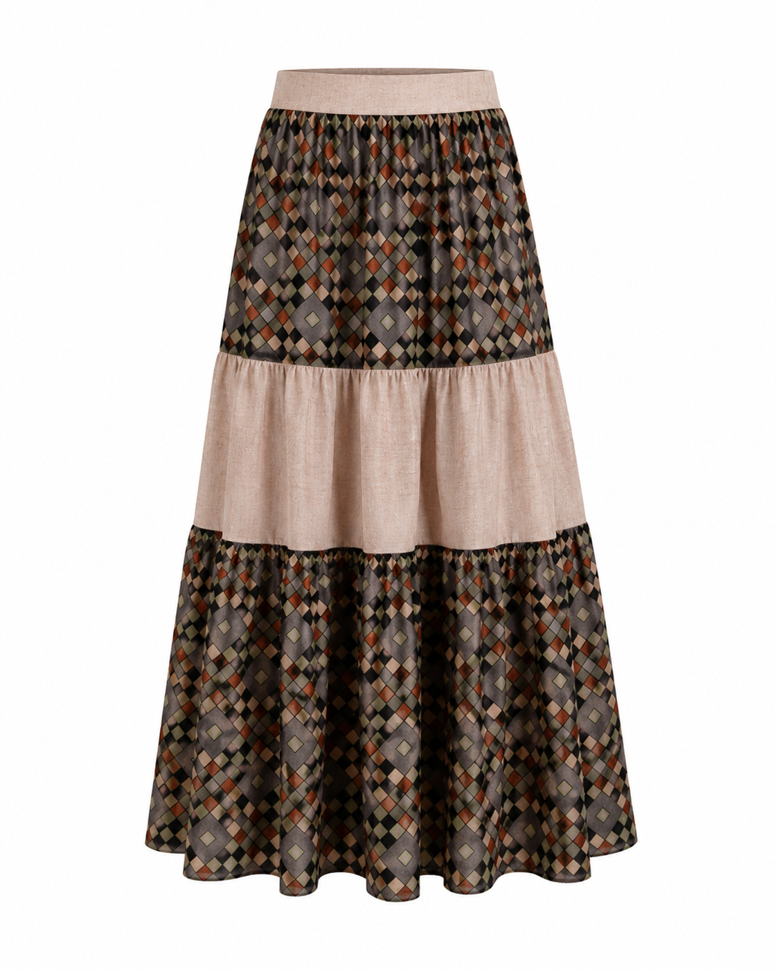 Geometric Diamond Print Co-Ord Set | Sustainable Sleeveless Crop Top & Tiered Maxi Skirt