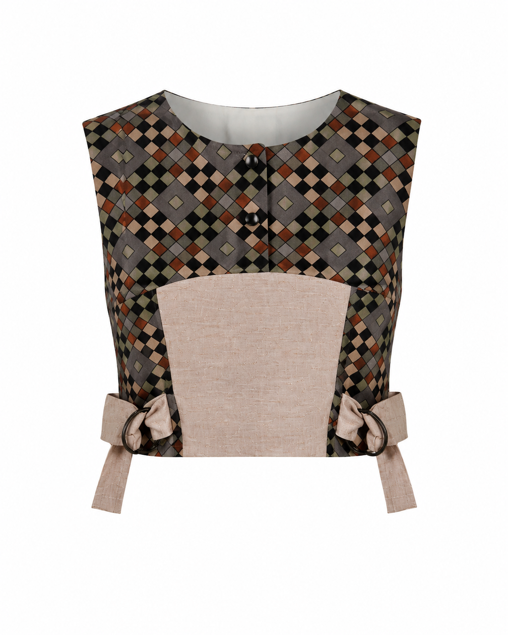 Geometric Diamond Print Co-Ord Set | Sustainable Sleeveless Crop Top & Tiered Maxi Skirt