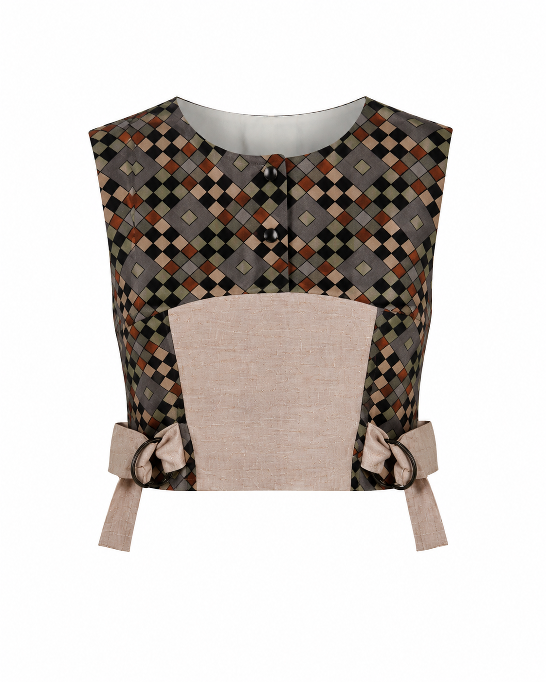 Geometric Diamond Print Co-Ord Set | Sustainable Sleeveless Crop Top & Tiered Maxi Skirt
