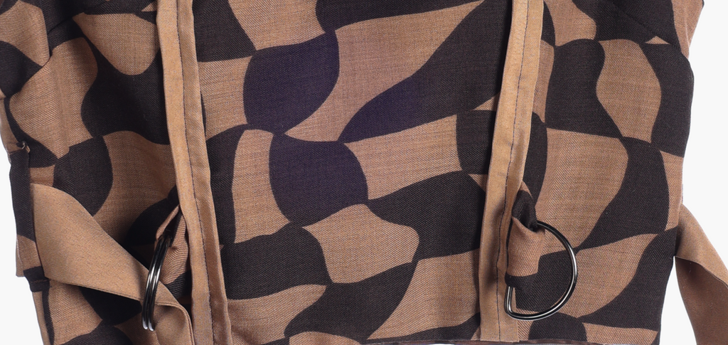 Abstract Mocha Geometric Co-Ord Set | Sustainable Sleeveless Crop Top & Tiered Maxi Skirt