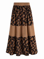 Abstract Mocha Geometric Co-Ord Set | Sustainable Sleeveless Crop Top & Tiered Maxi Skirt