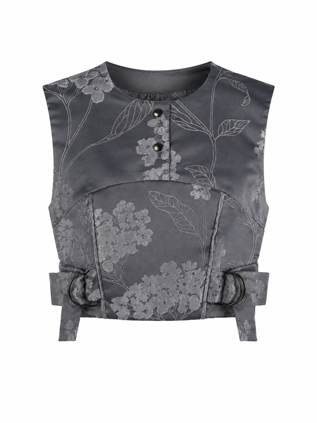 Silver Grey Floral Jacquard Co-Ord Set | Sustainable Sleeveless Crop Top & Maxi Skirt