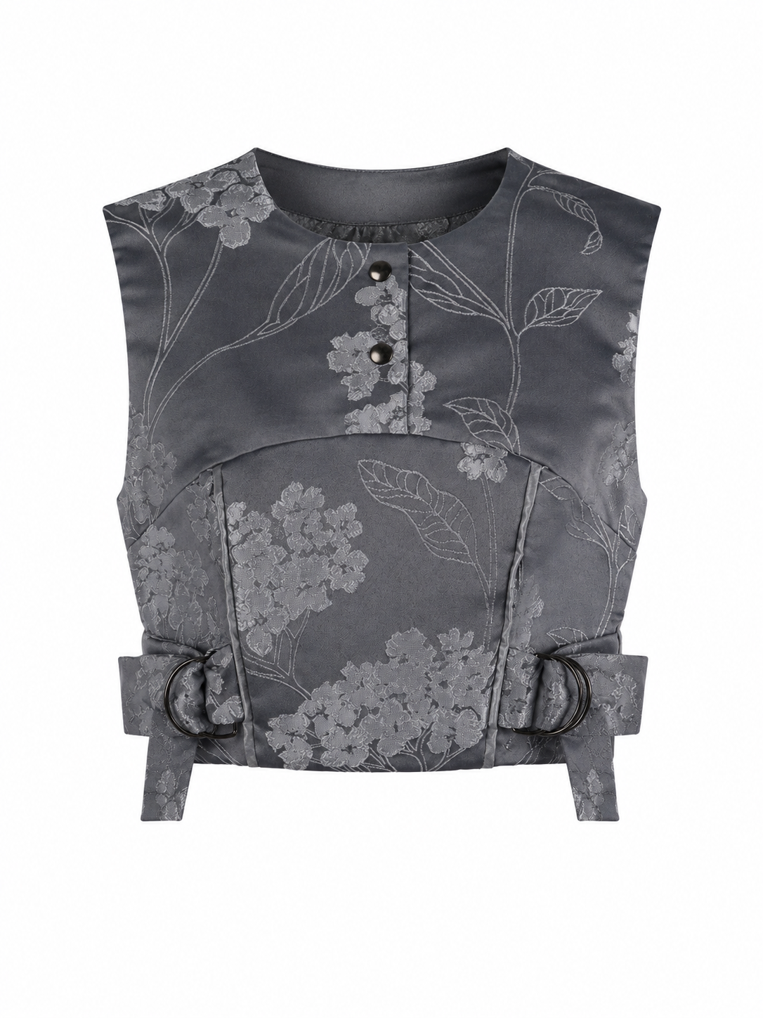 Silver Grey Floral Jacquard Co-Ord Set | Sustainable Sleeveless Crop Top & Maxi Skirt