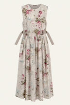 Vintage Floral Sleeveless Maxi Dress | Sustainable Occasion Dress with Adjustable D-Ring Waist