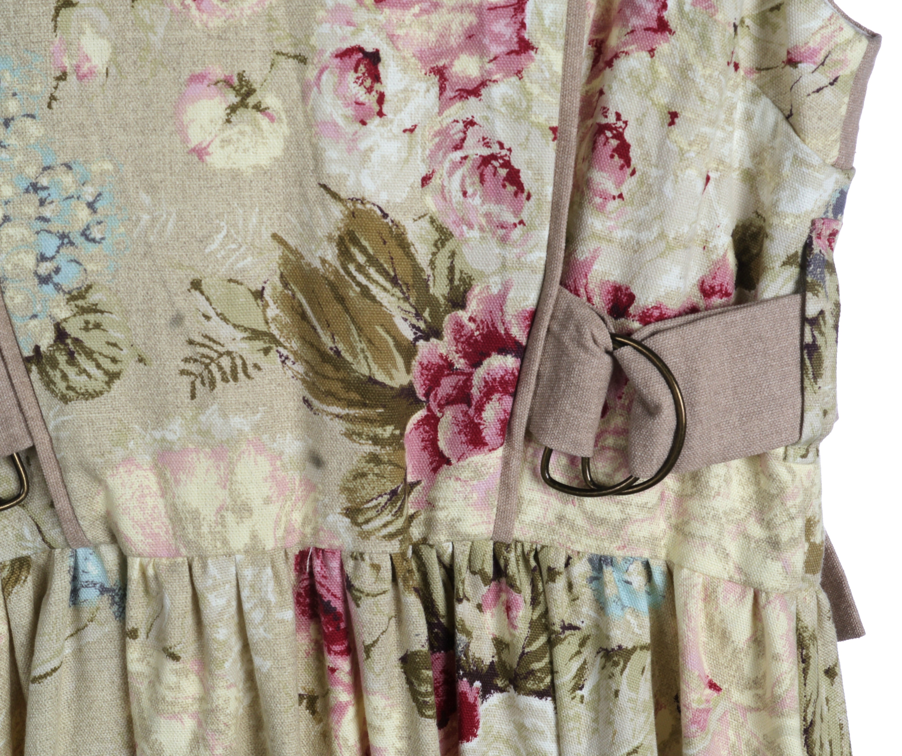 Vintage Floral Sleeveless Maxi Dress | Sustainable Occasion Dress with Adjustable D-Ring Waist