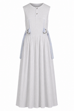 White Broderie Maxi Dress | Sustainable Sleeveless Occasion Dress with Floral Jacquard Waist Ties