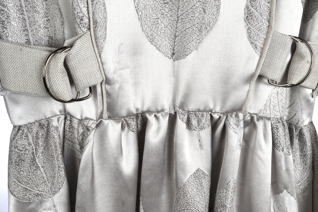 Silver Leaf Jacquard Maxi Dress | Sustainable Sleeveless Occasion Dress with Adjustable D-Ring Waist