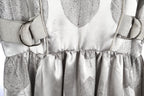 Silver Leaf Jacquard Maxi Dress | Sustainable Sleeveless Occasion Dress with Adjustable D-Ring Waist