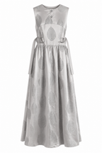 Silver Leaf Jacquard Maxi Dress | Sustainable Sleeveless Occasion Dress with Adjustable D-Ring Waist