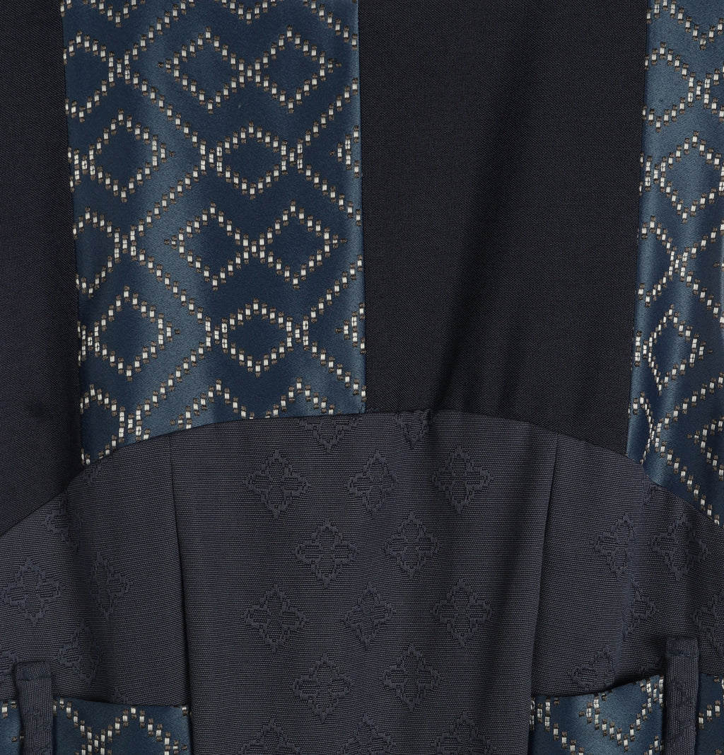 Midnight Jacquard Maxi Dress | Sustainable Sleeveless Occasion Dress with Contrast D-Ring Waist Ties