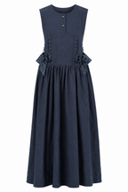 Midnight Jacquard Maxi Dress | Sustainable Sleeveless Occasion Dress with Contrast D-Ring Waist Ties