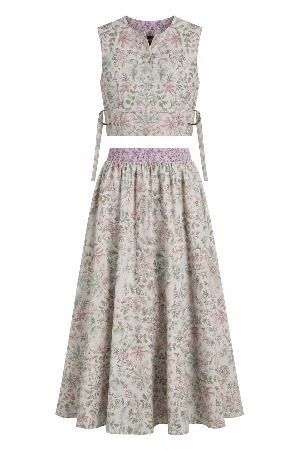 Vintage Floral Co-Ord Set | Sustainable Sleeveless Crop Top & Maxi Skirt