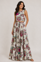 Bold Floral Co-Ord Set | Sustainable Sleeveless Crop Top & Maxi Skirt
