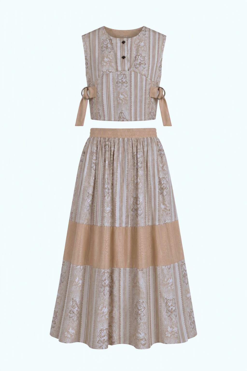 Vintage Floral Stripe Co-Ord Set | Sustainable Sleeveless Crop Top & Maxi Skirt