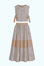 Vintage Floral Stripe Co-Ord Set | Sustainable Sleeveless Crop Top & Maxi Skirt