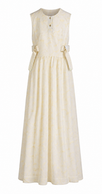 Ivory Embroidered Maxi Dress | Sustainable Sleeveless Occasion Dress with Patchwork D-Ring Waist Detail